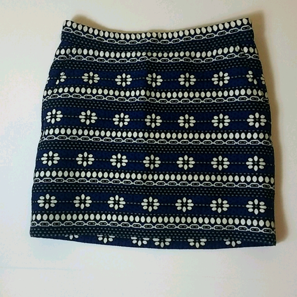 J. Crew Navy Blue and White Patterned Mini Skirt